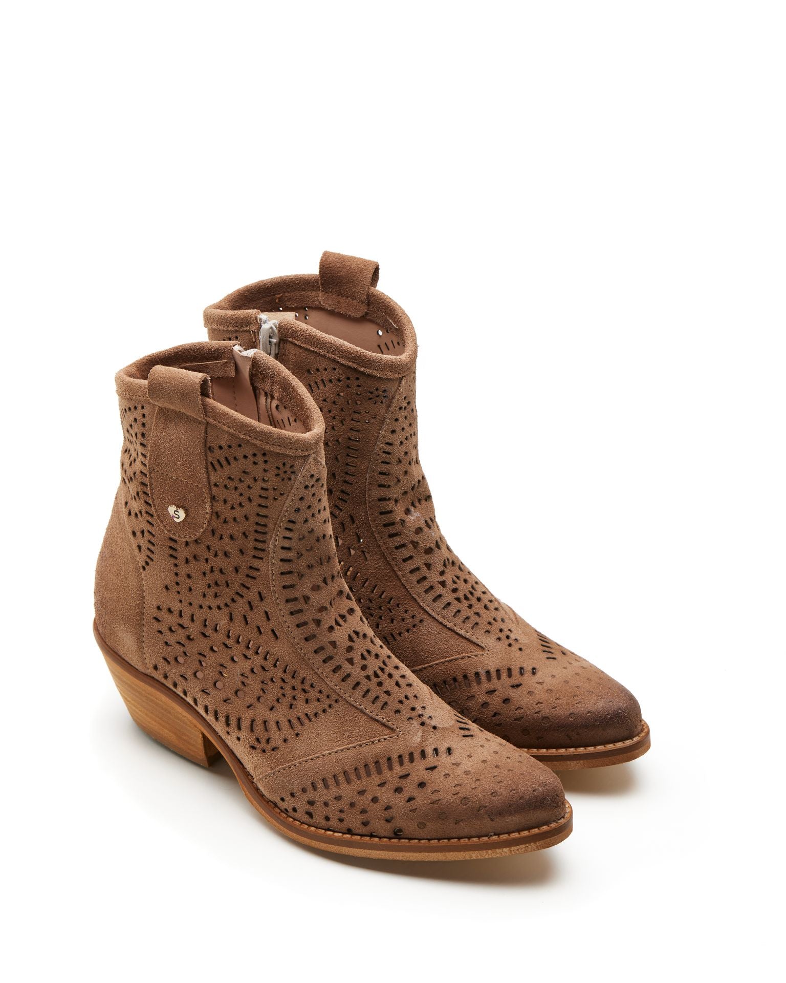 Texano traforato in camoscio taupe -6030