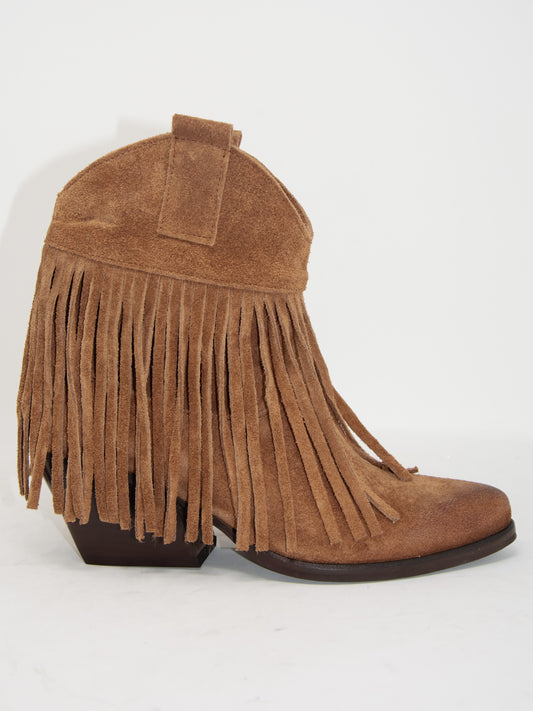 Texano con frange in camoscio marrone - TEXCU