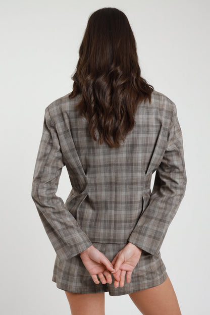 Blazer con riprese tartan V_10085