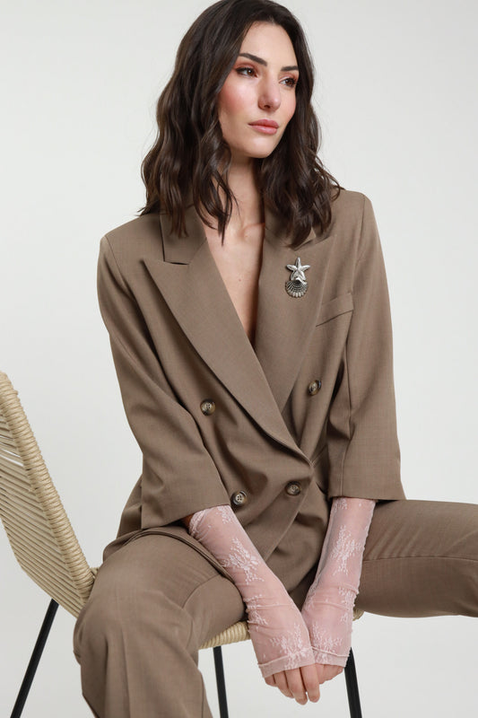 Giacca con maniche in pizzo fango V_MOFANGO