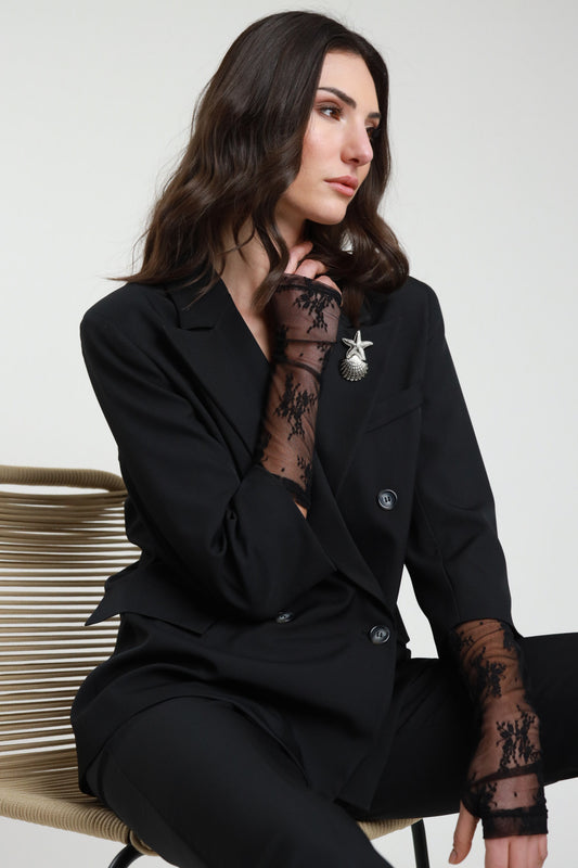 Giacca con maniche in pizzo nero V_MO99N