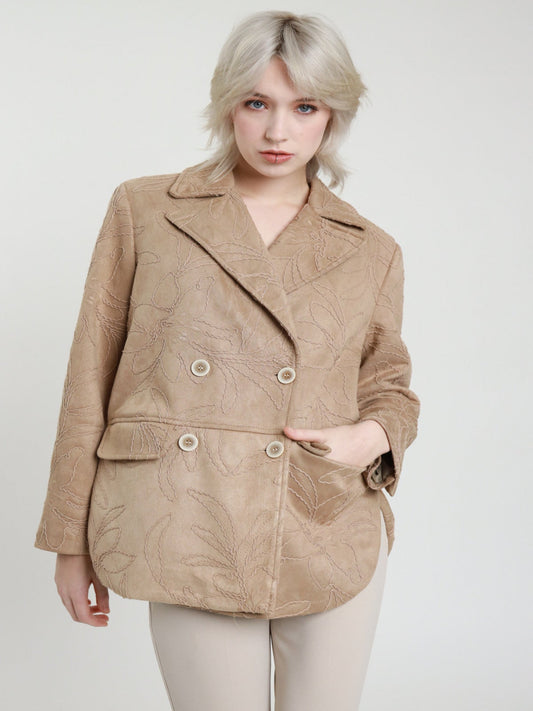 Giacca doppiopetto beige con ricami - V_PP356