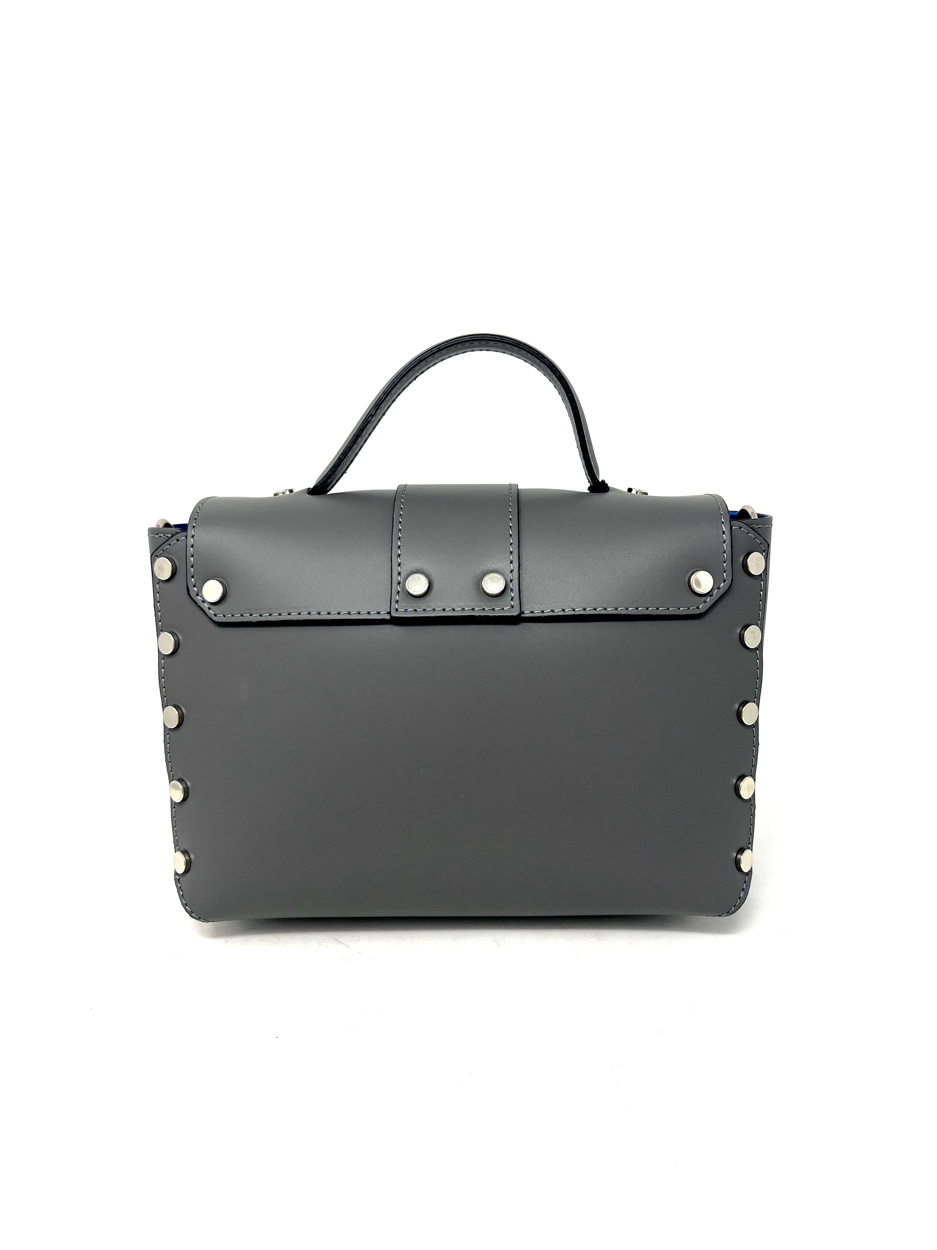 Bauletto midi borchie piatte vitello grigio-94829G