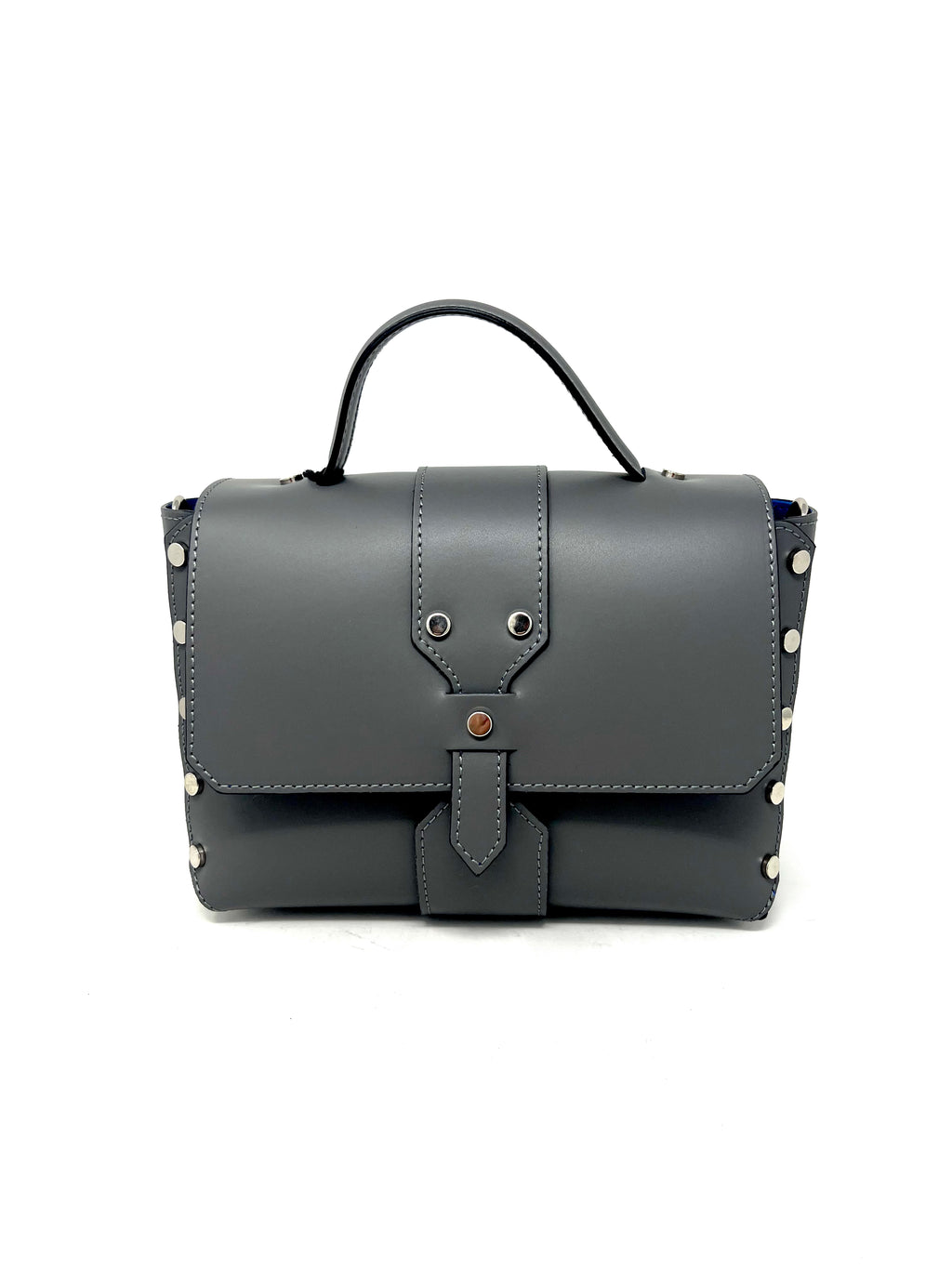 Bauletto midi borchie piatte vitello grigio-94829G