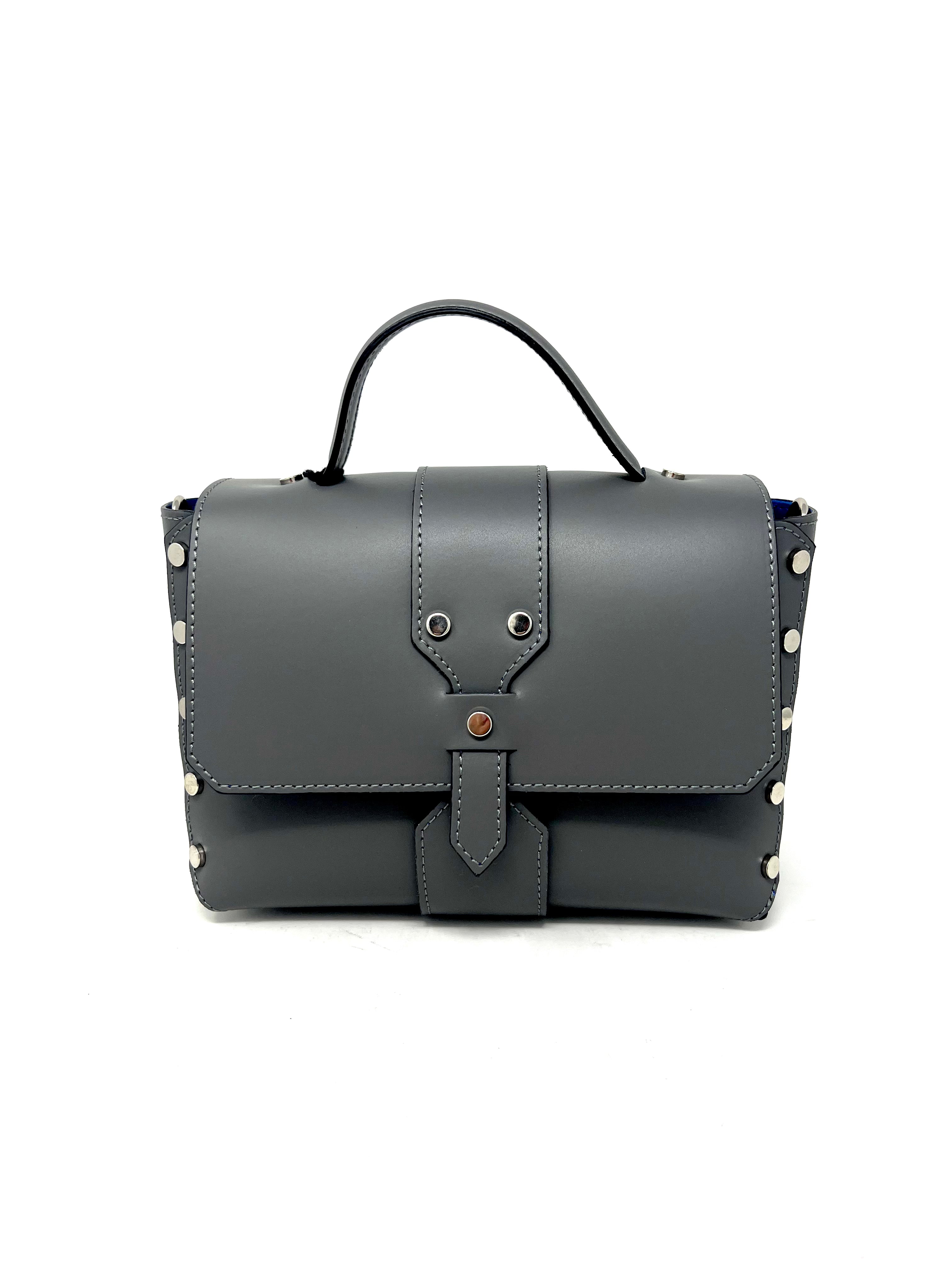 Bauletto midi borchie piatte vitello grigio-94829G