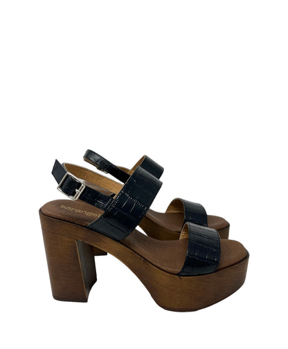 Sandalo con tacco e plateau in pelle stampa cocco nero - 71253NE