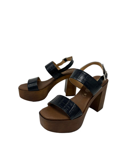 Sandalo con tacco e plateau in pelle stampa cocco nero - 71253NE