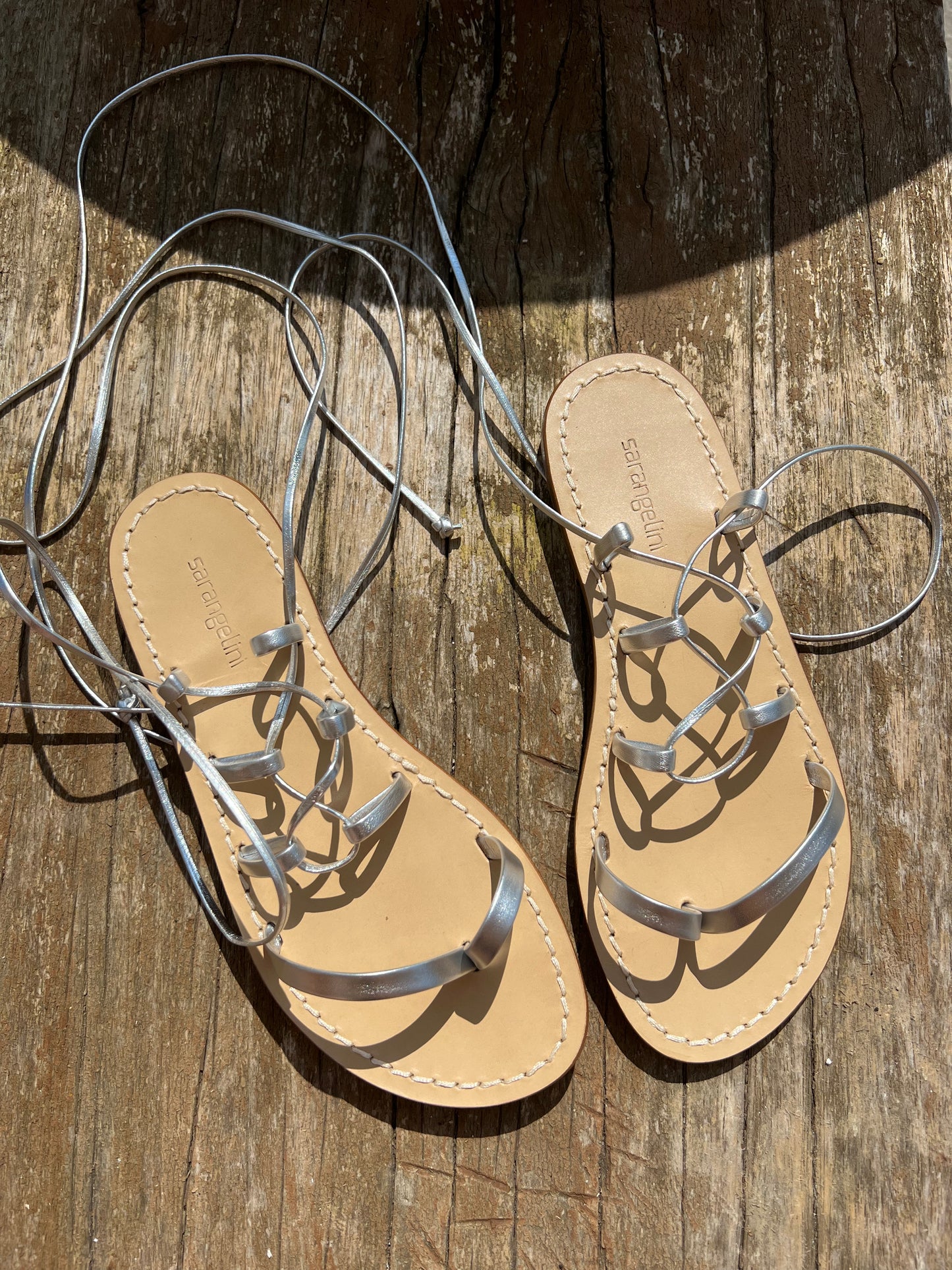 Sandali con lacci alla caviglia argento-CS06AR