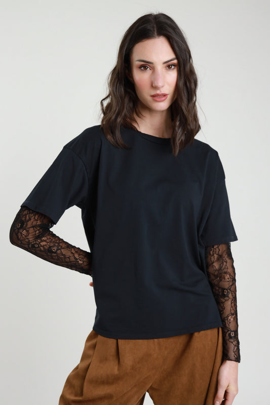 T-shirt con maniche in pizzo V_11073P