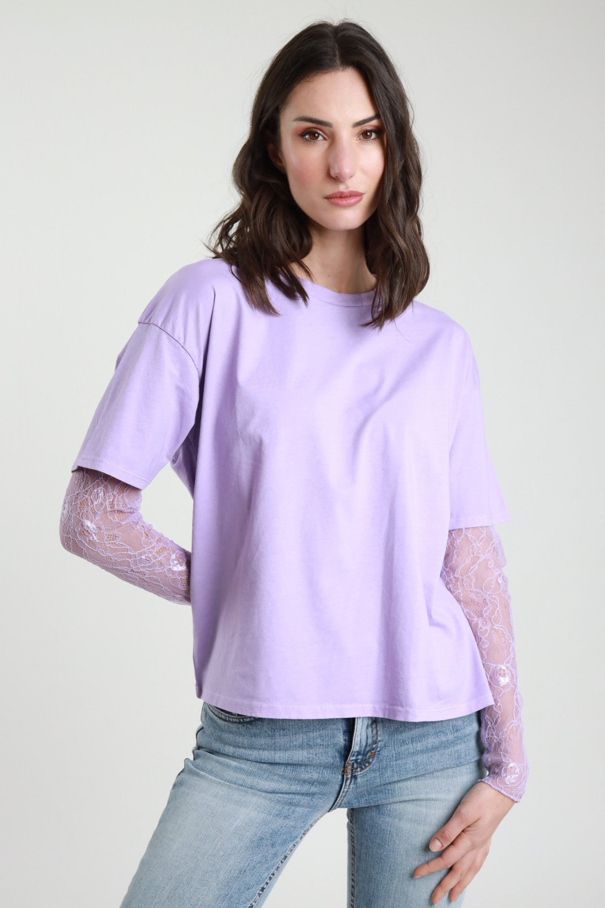 T-shirt con maniche in pizzo V_11073P