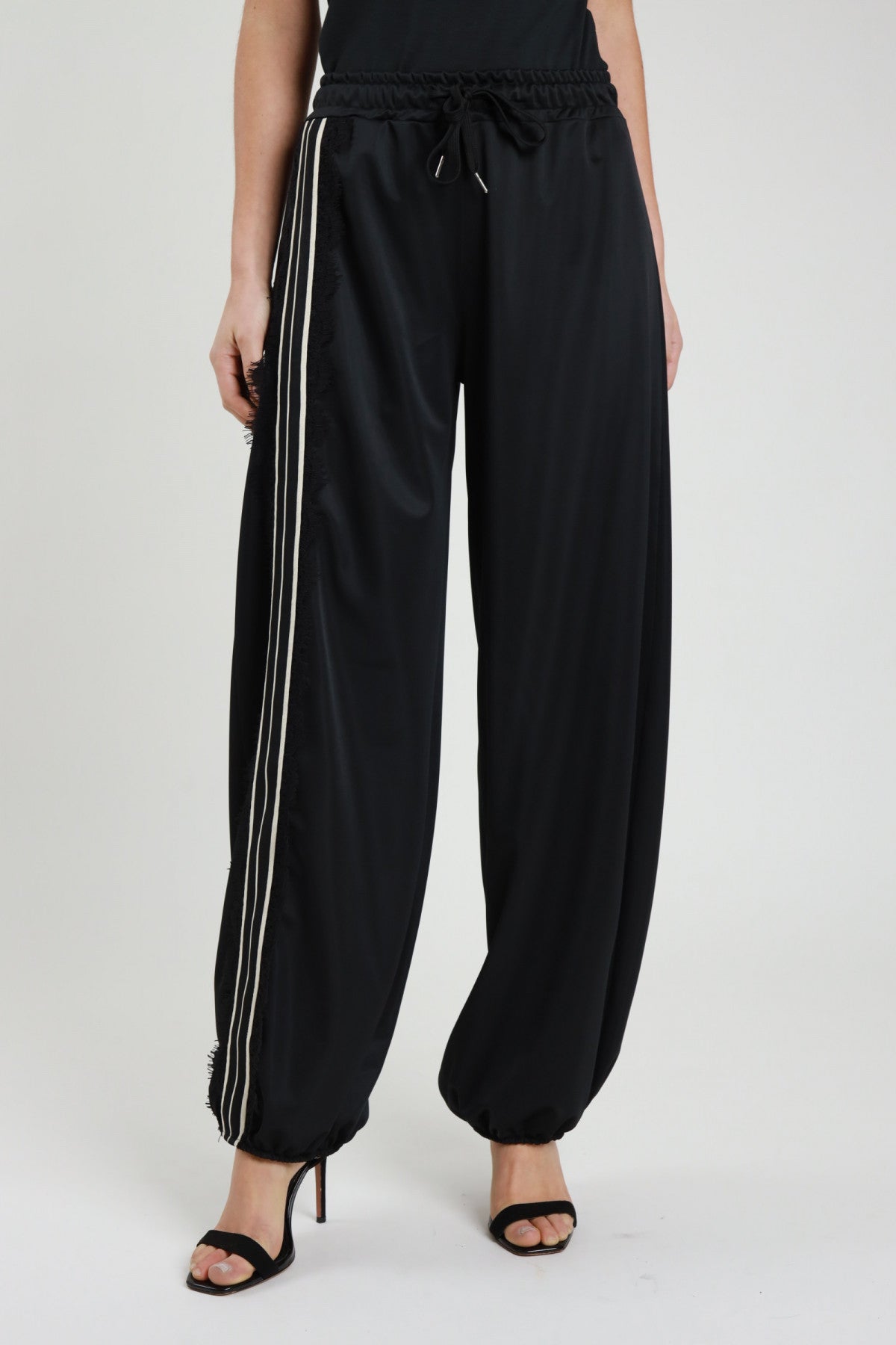 Pantalone baloon nero con bande V_S3393