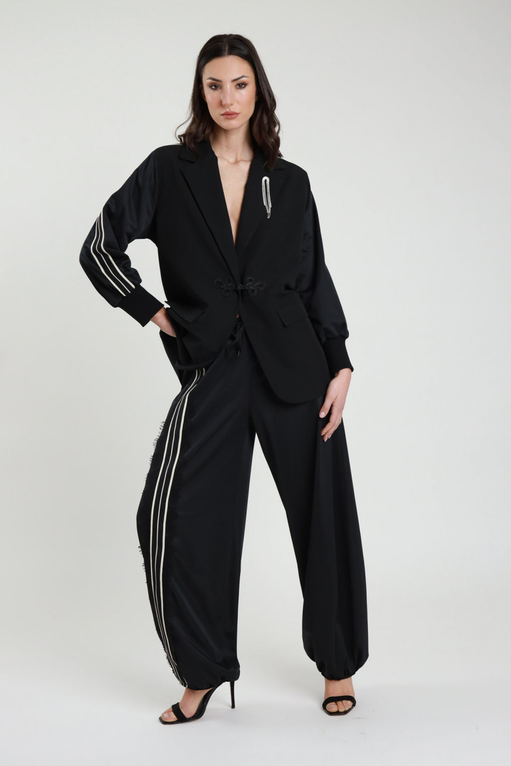 Pantalone baloon nero con bande V_S3393