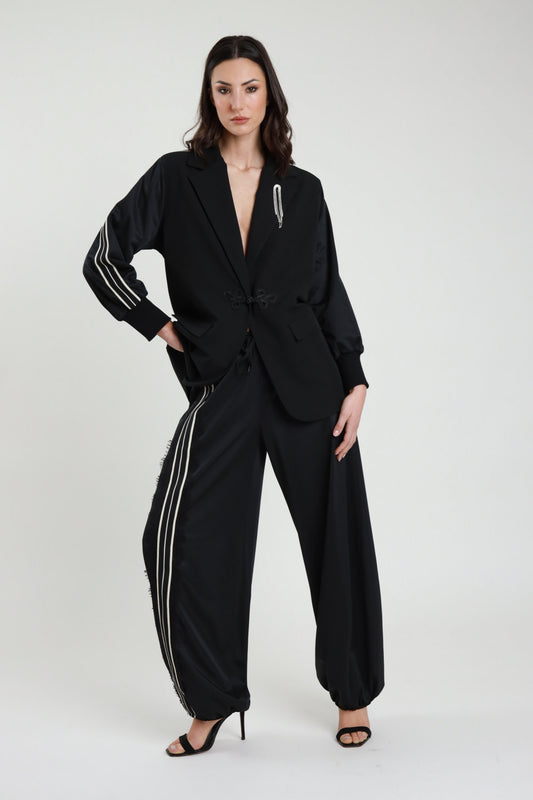 Pantalone baloon nero con bande V_S3393