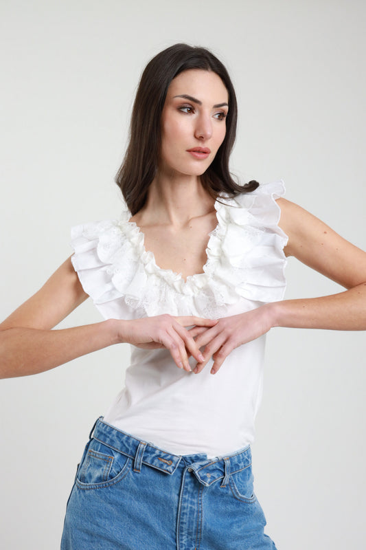 T shirt latte Gale in pizzo V_5141