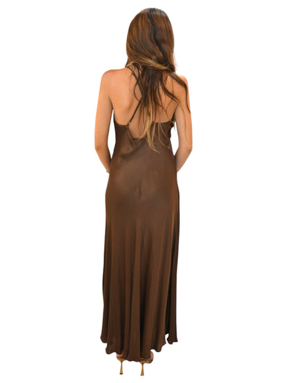 Vestito in raso marrone- 8523