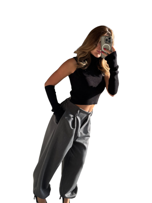 Jogger in tessuto vita alta