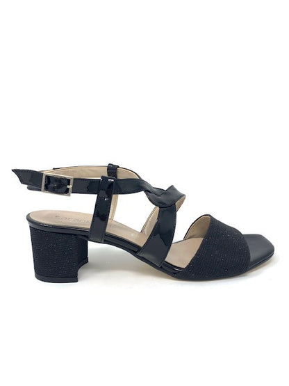 Sandalo tacco 5 cm vernice/tessuto