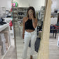 Jeans a campana bianco strass