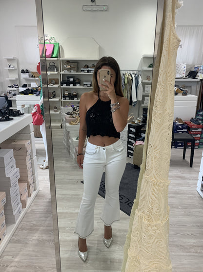 Jeans a campana bianco strass