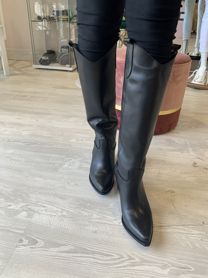 stivale texano alto in pelle nero