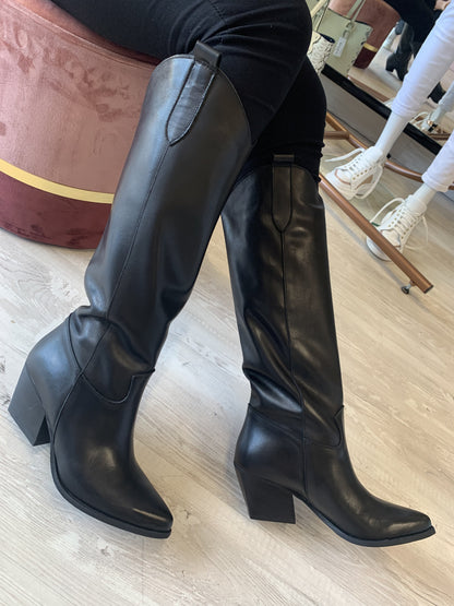 stivale texano alto in pelle nero