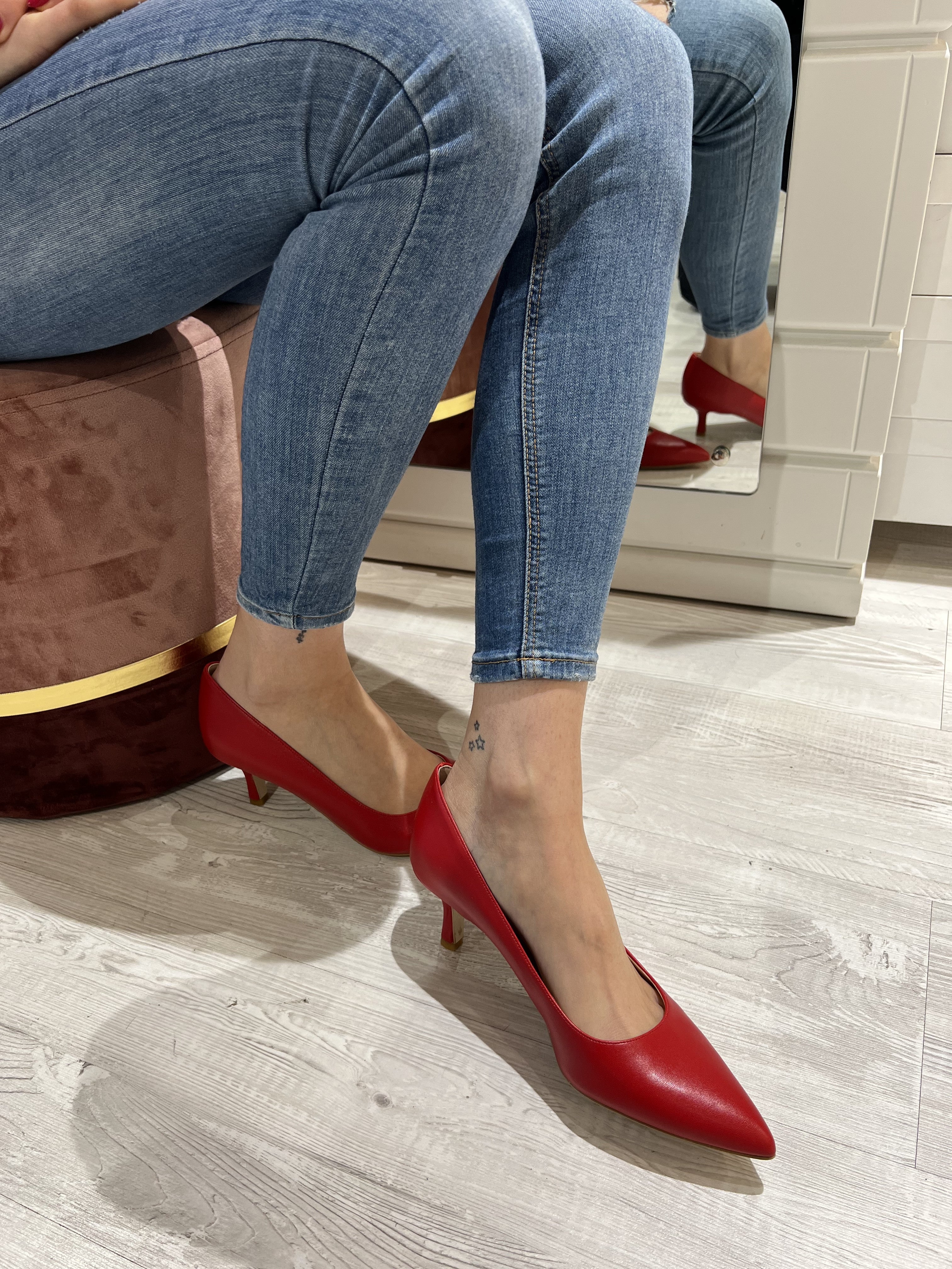 Decollète in pelle rosse tacco 5cm - 1701RO