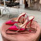Scarpa gioiello allacciatura alla caviglia strass raso fucsia