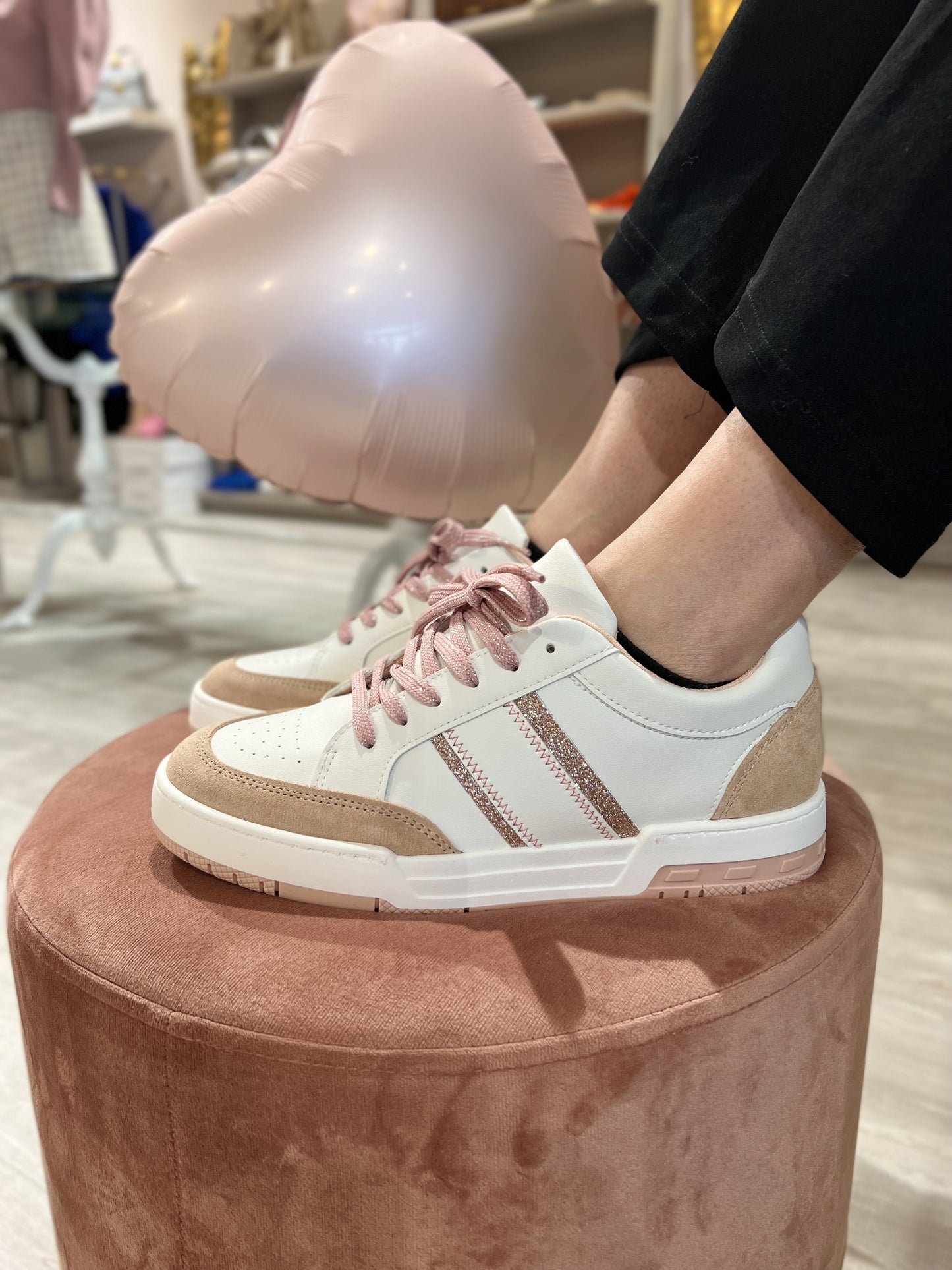 Sneakers profili glitter rosa