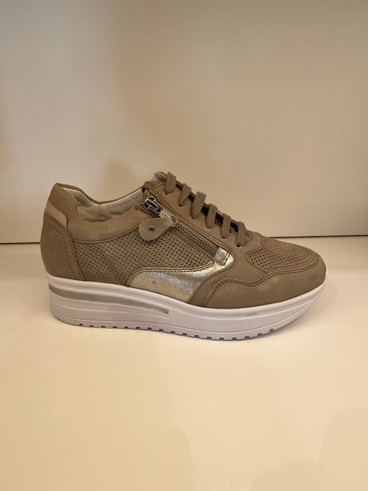 Sneakers con zip metal taupe