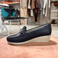 Mocassino zeppa con morsetto acciaio nappa blu navy