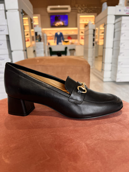 Mocassino tacco 50 lavorazione sacchetto pelle nero morsetto oro -300NE
