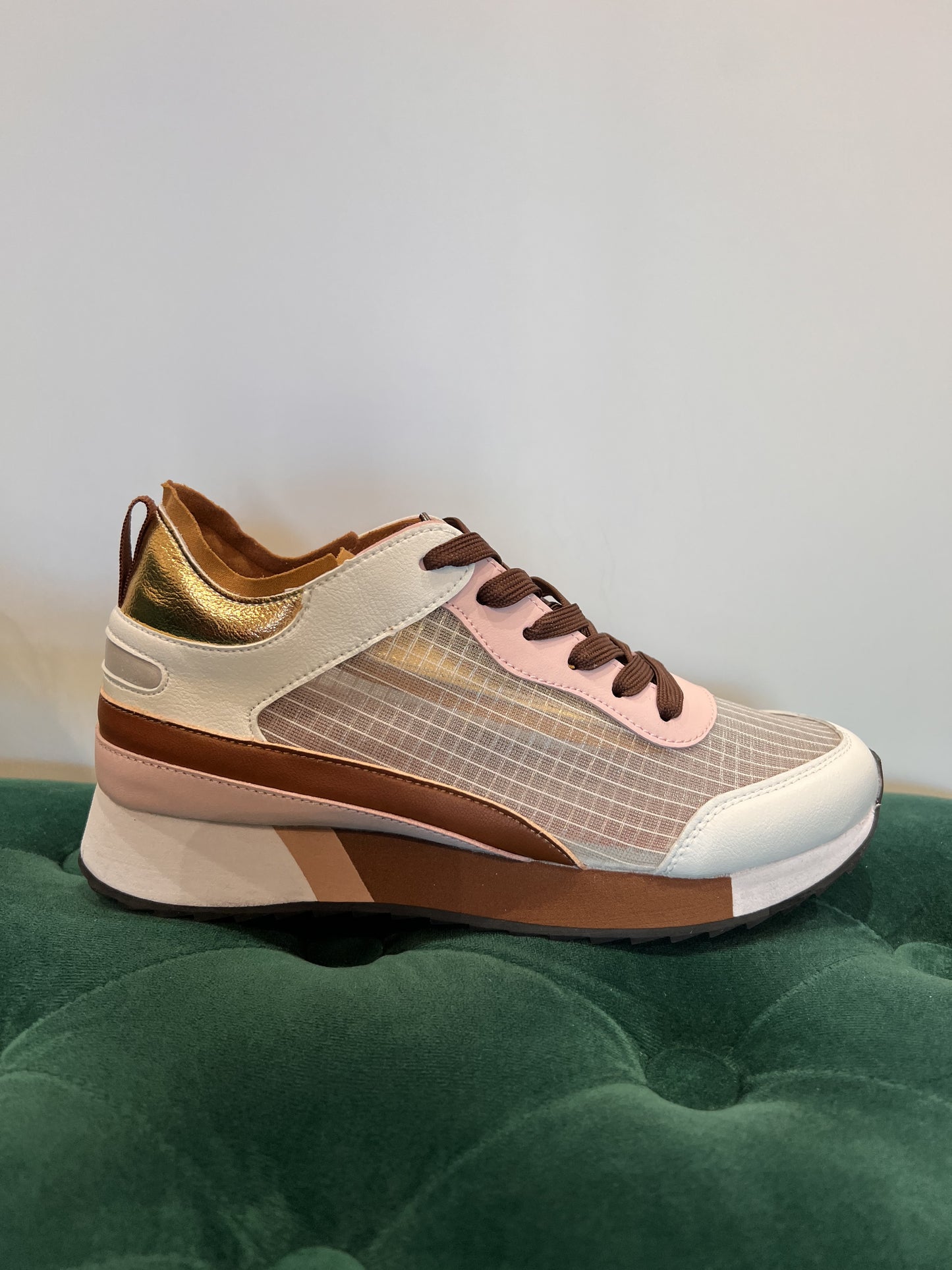 Sneakers pelle cacao bianco rosa