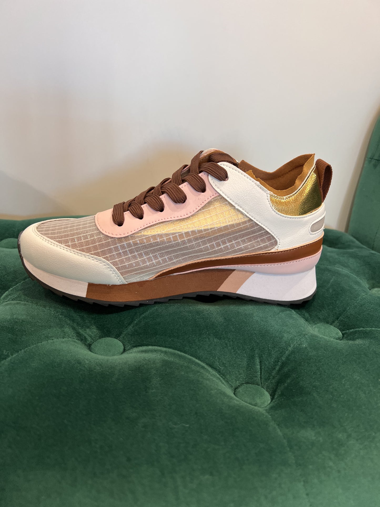 Sneakers pelle cacao bianco rosa