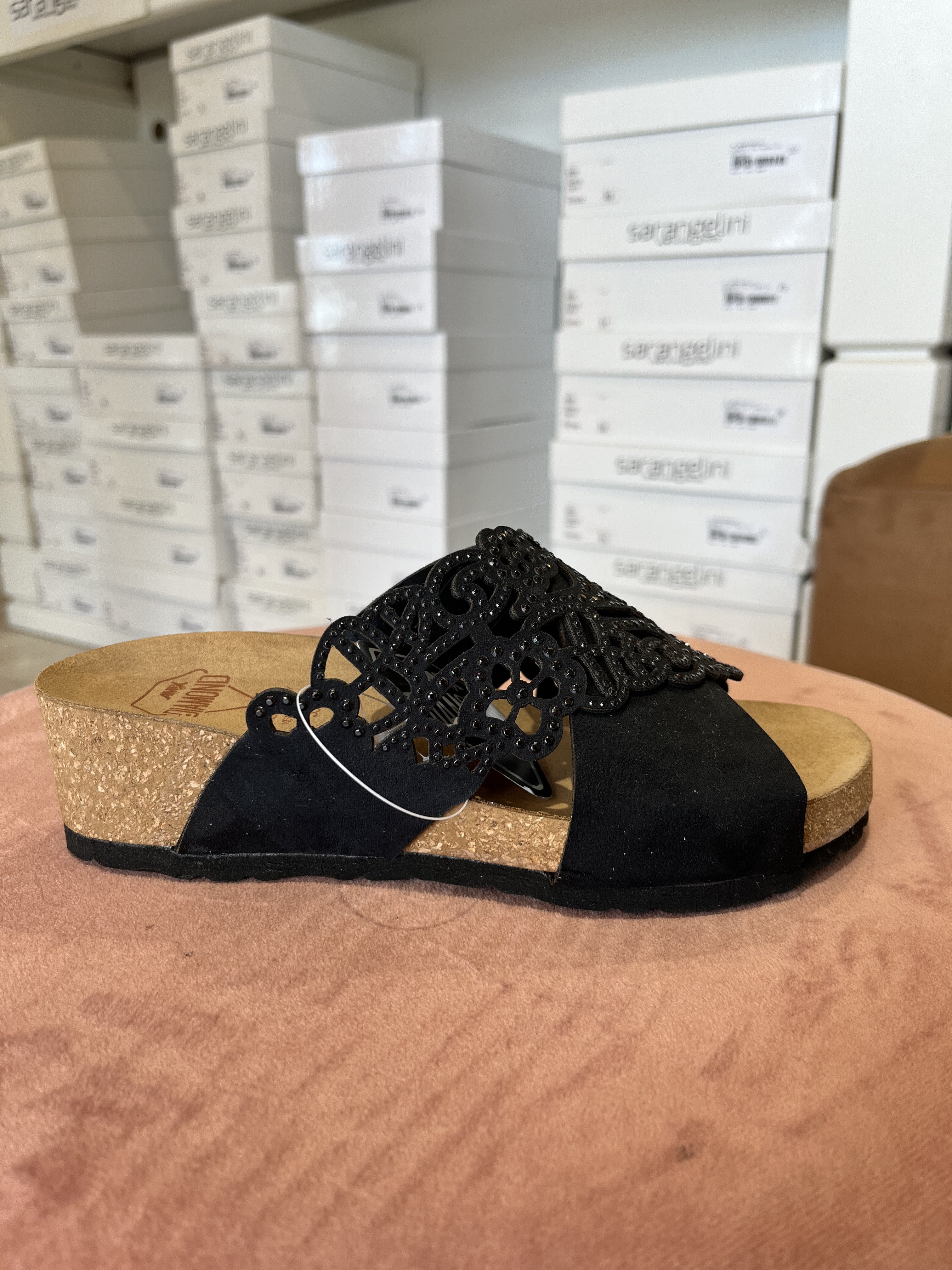 Ciabatta sughero incrociata effetto pizzo strass nero