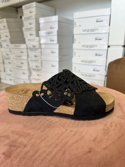 Ciabatta sughero incrociata effetto pizzo strass nero