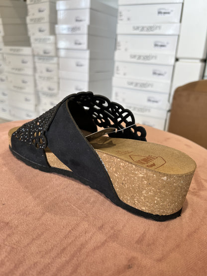 Ciabatta sughero incrociata effetto pizzo strass nero