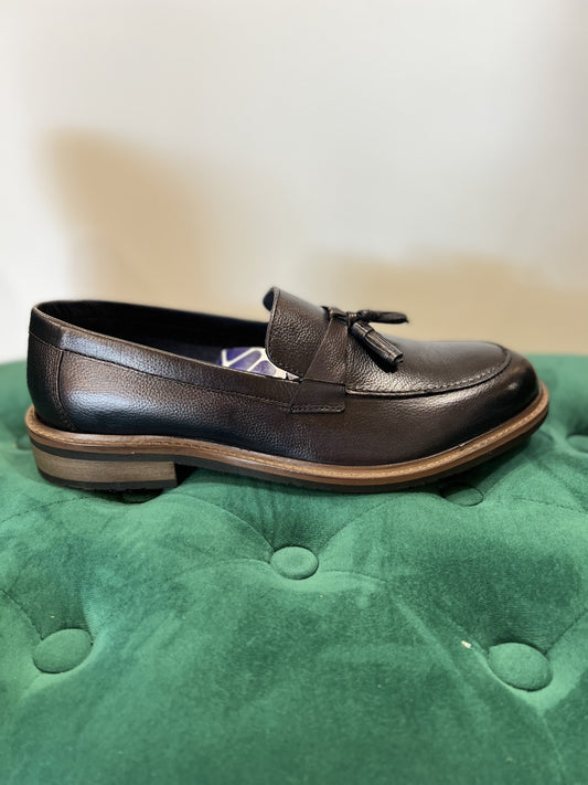 Mocassino con nappine in pelle navy