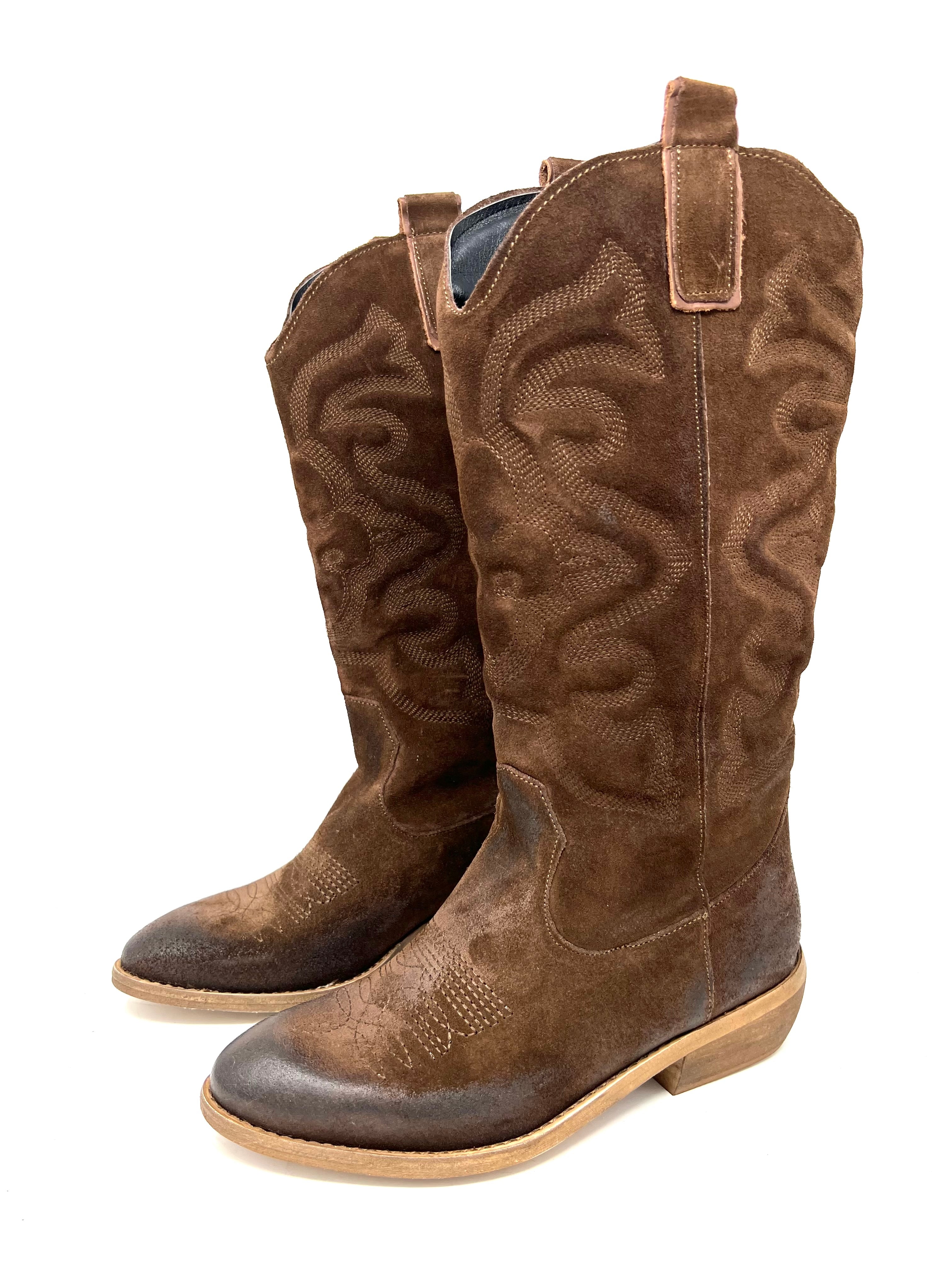 Texano 3/4 gambale ricamato cacao - MECNATM