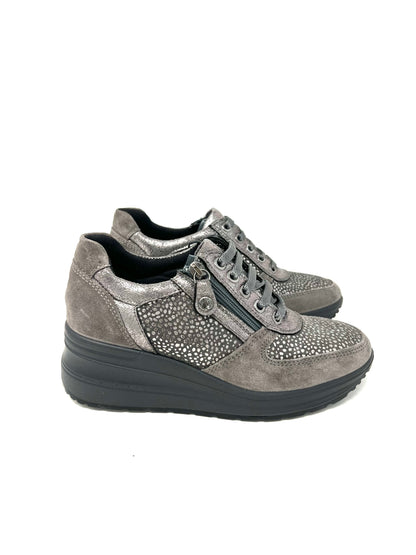 Sneakers scamosciata grigio inserti animalier 2760111