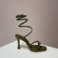 Sandalo con tacco allacciatura alla caviglia verde oliva -2003B1
