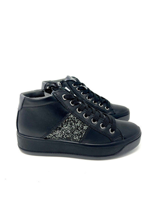 Sneakers in pelle nere inserto glitter - 26711