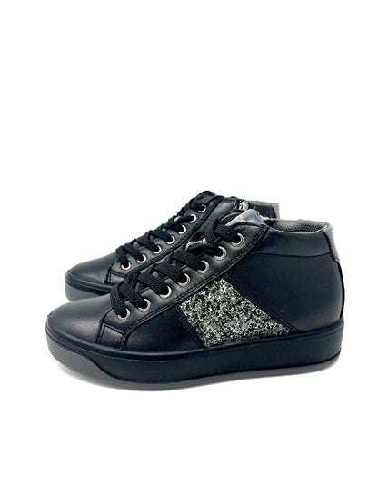 Sneakers in pelle nere inserto glitter - 26711