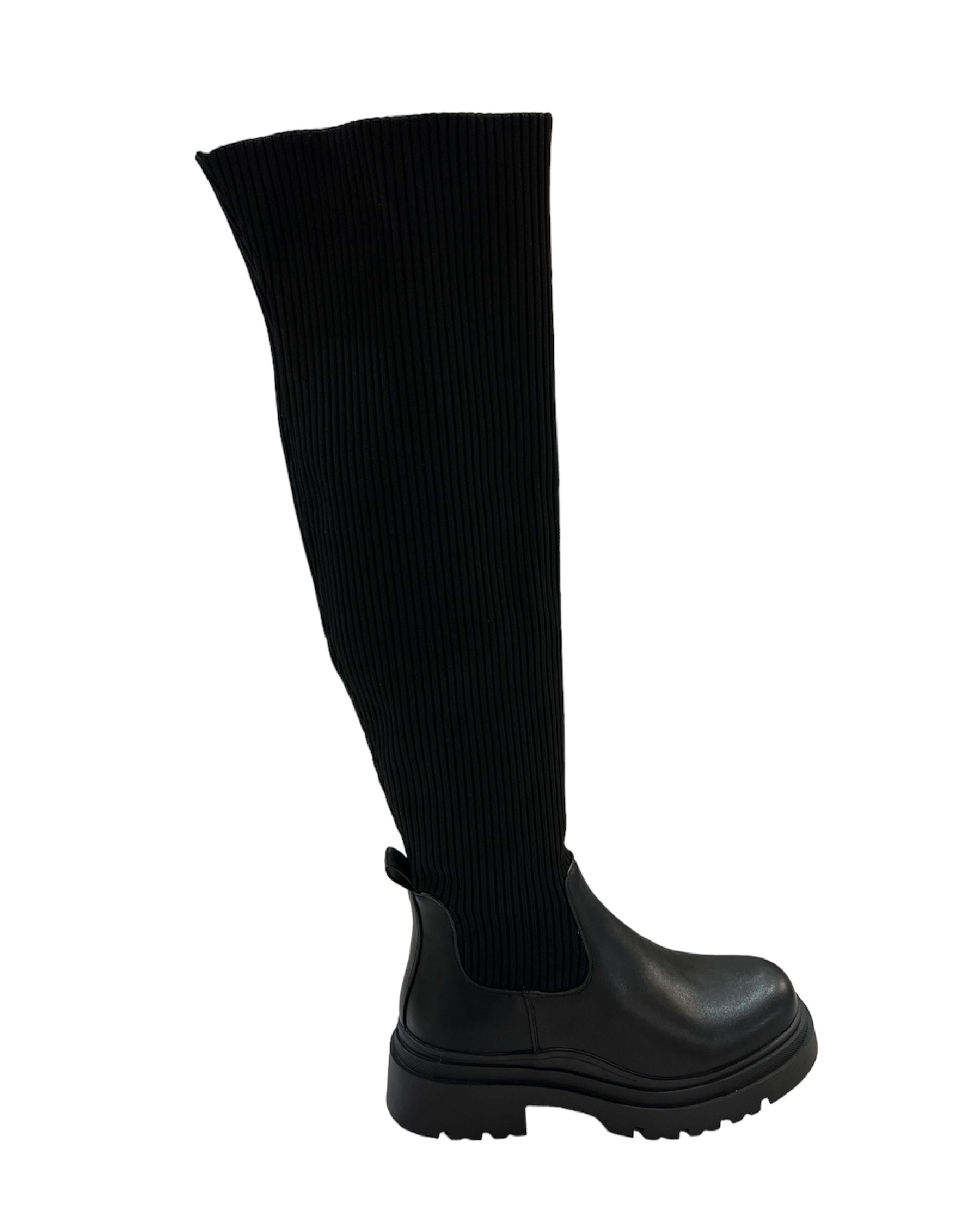 Stivale fondo chunky tessuto a costine nero - HL006NE