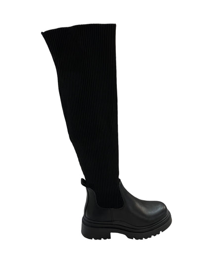 Stivale fondo chunky tessuto a costine nero - HL006NE