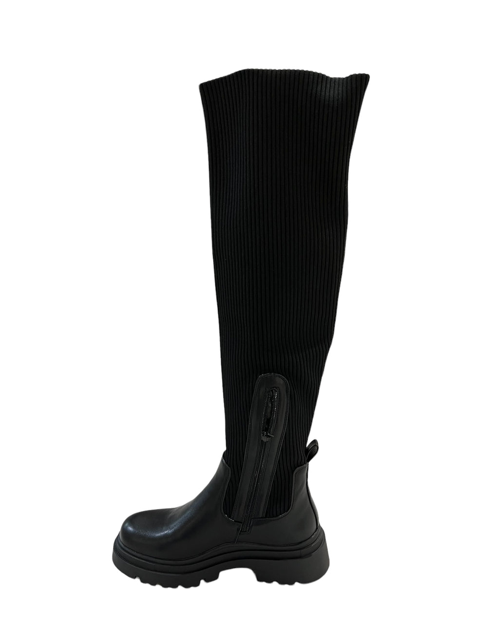 Stivale fondo chunky tessuto a costine nero - HL006NE