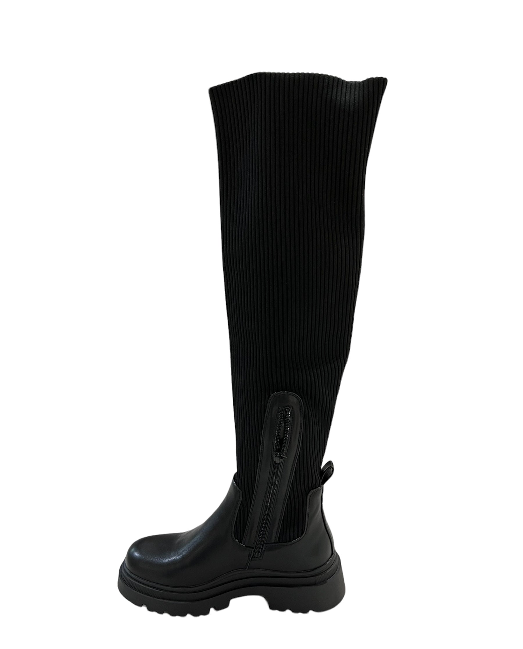 Stivale fondo chunky tessuto a costine nero - HL006NE