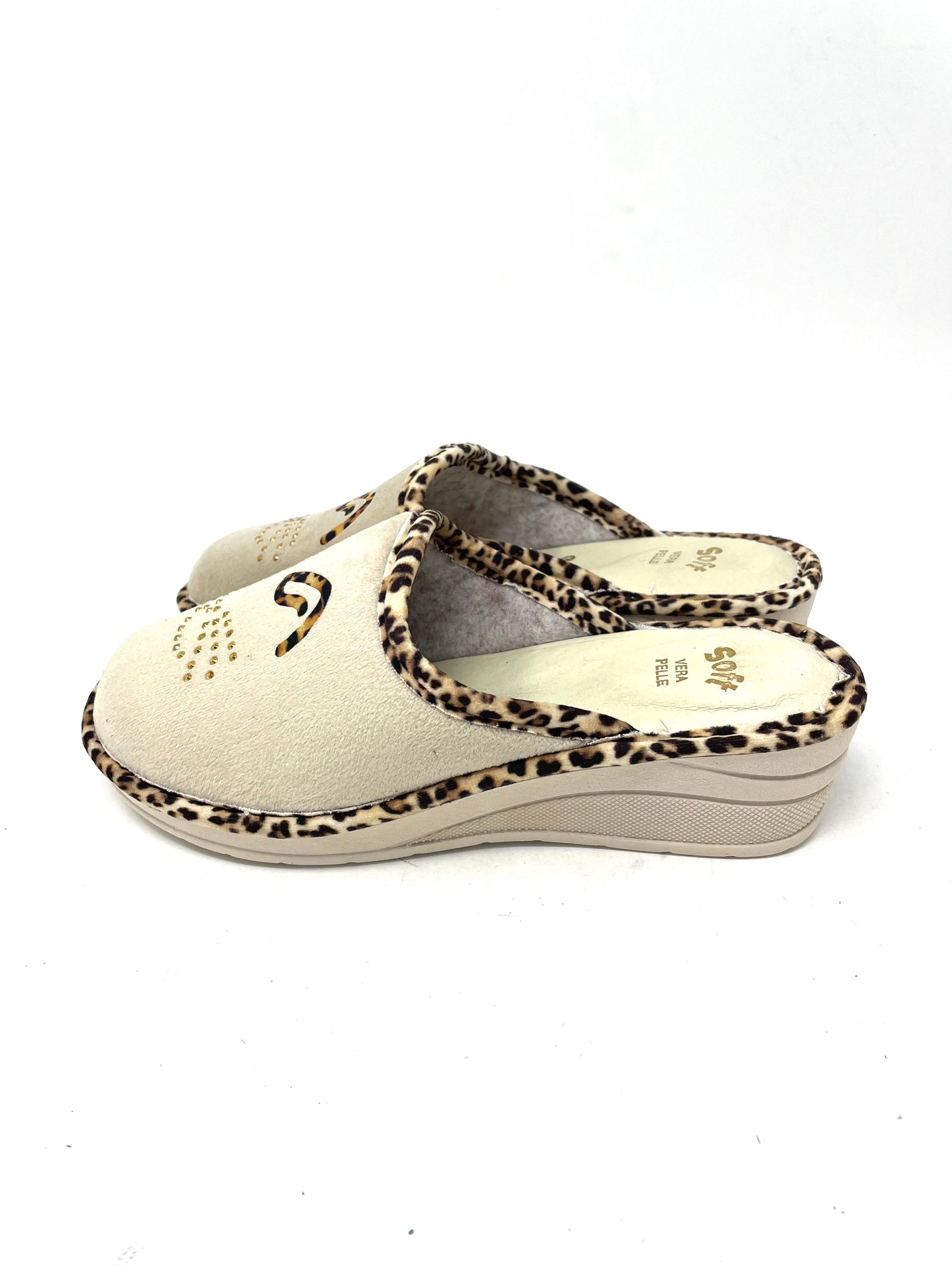 Pantofola profilo leopardo velluto beige -PD522BE