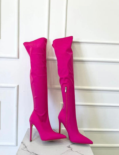Stivale in lycra con tacco alto fucsia K6079NE