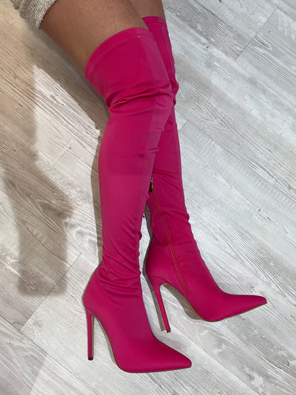 Stivale in lycra con tacco alto fucsia K6079NE