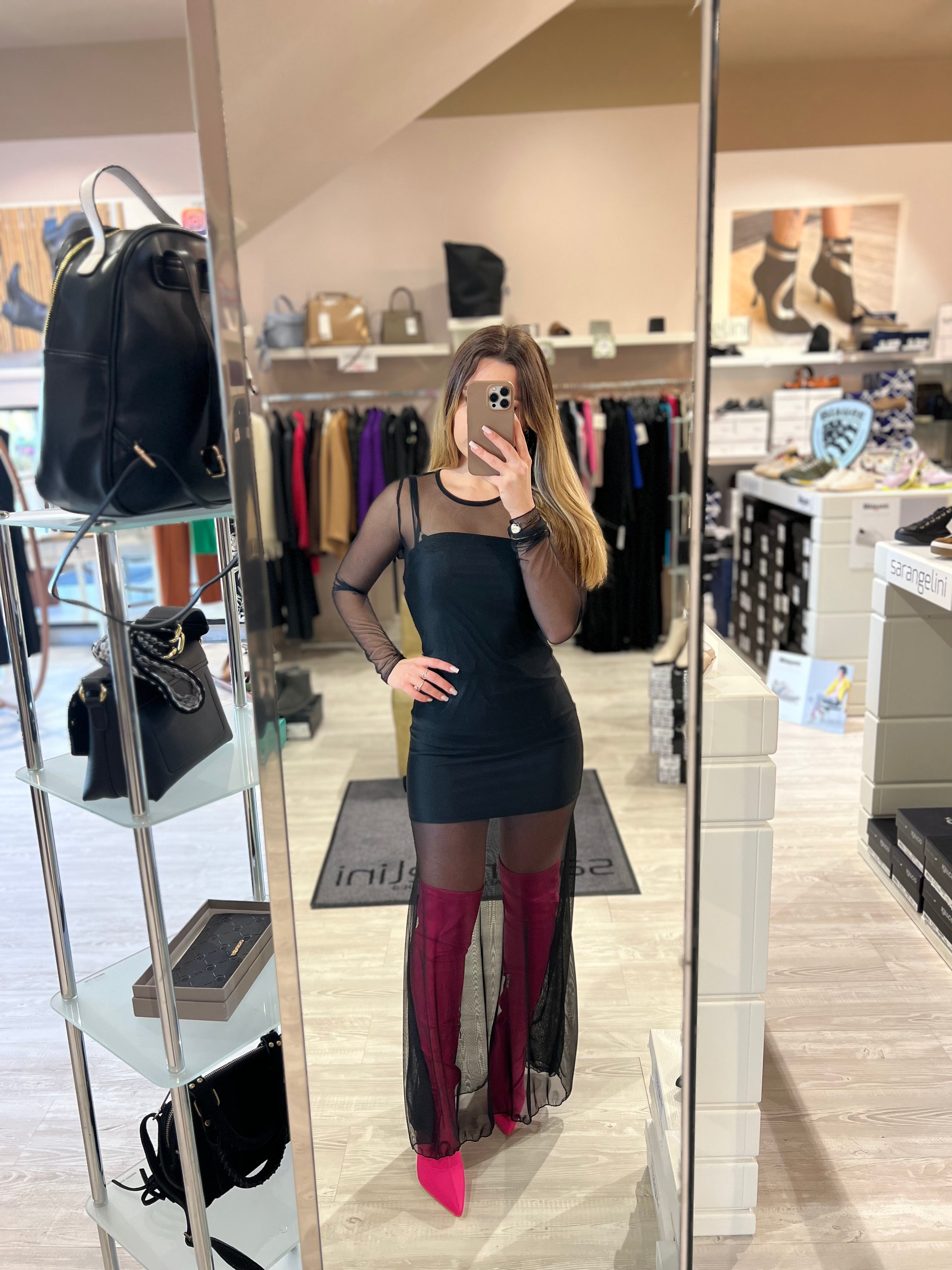 Copri costume in tulle nero -7270NE